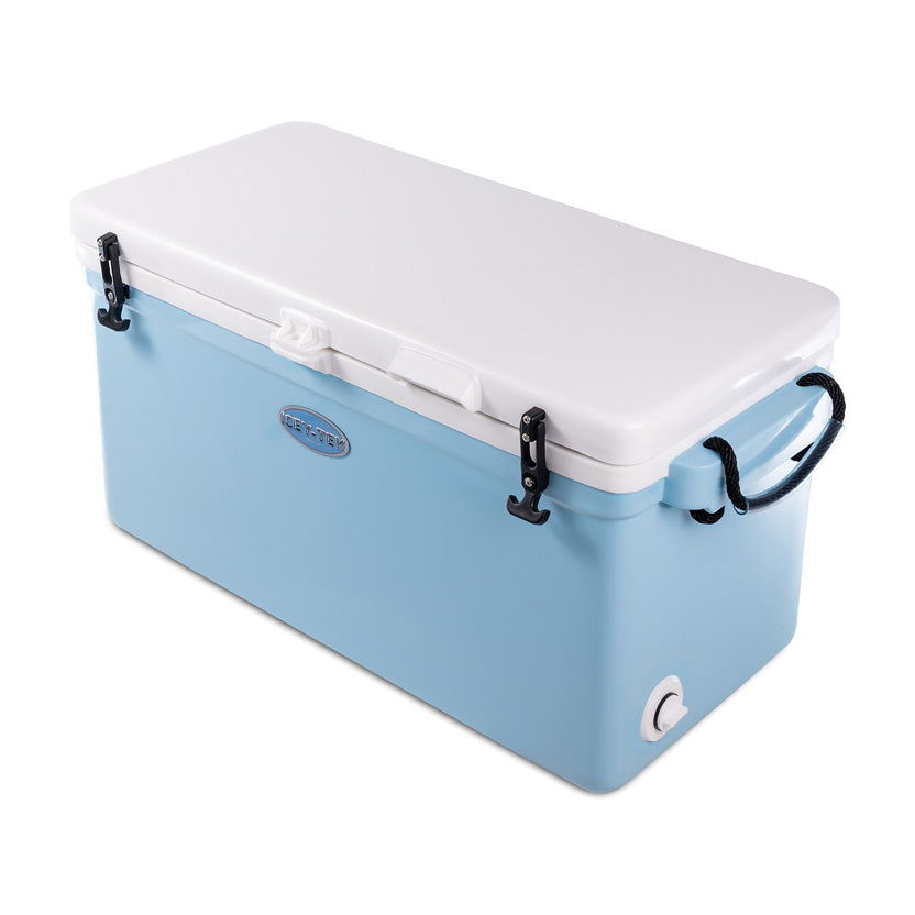 Icey-Tek 90 Litre Long Cool Box In Baby Blue + White