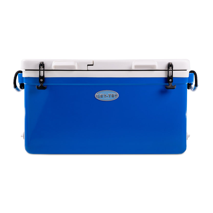 Icey-Tek 70 Litre Split Lid Long Cool Box Ocean Blue + White