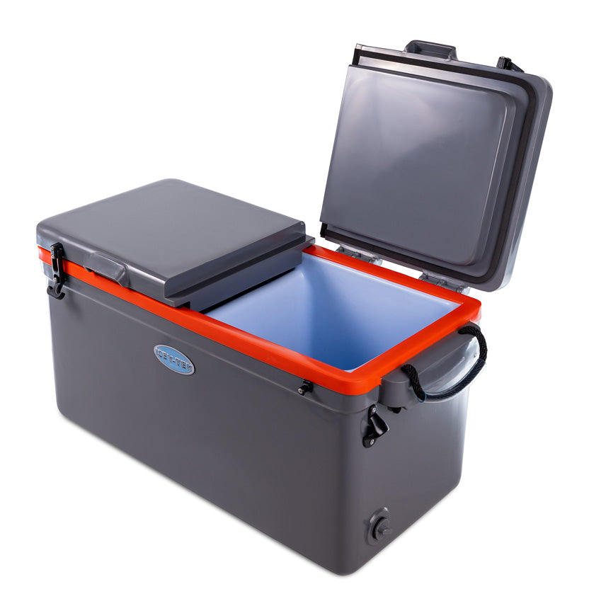 cold box fishing JEKO&JEKO 60QT Portable Wheeled Cooler with Ice Packs, Long Insulated Ice Chest with Dual Latches, Cup Holders & Drain Valve, Ideal for Camping, Fishing, Picnic, Beach (Black & Gray) : Sports and successful Jet TECH Adventure FISH BOX