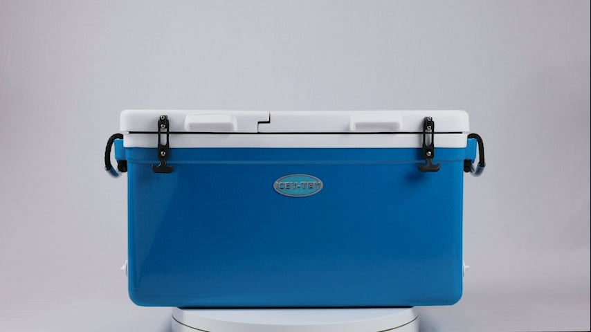 Icey-Tek 70 Litre Split Lid Long Cool Box Ocean Blue + White